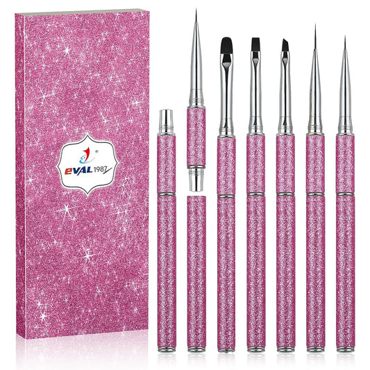 YIHUALE 5 PCS Nail Art Brush Set, Nylon Bristles and Alloy Handle, French Clean-Up, Detail Liner, Builder & Gel Brushes for Salon Home DIY Use (Pink)