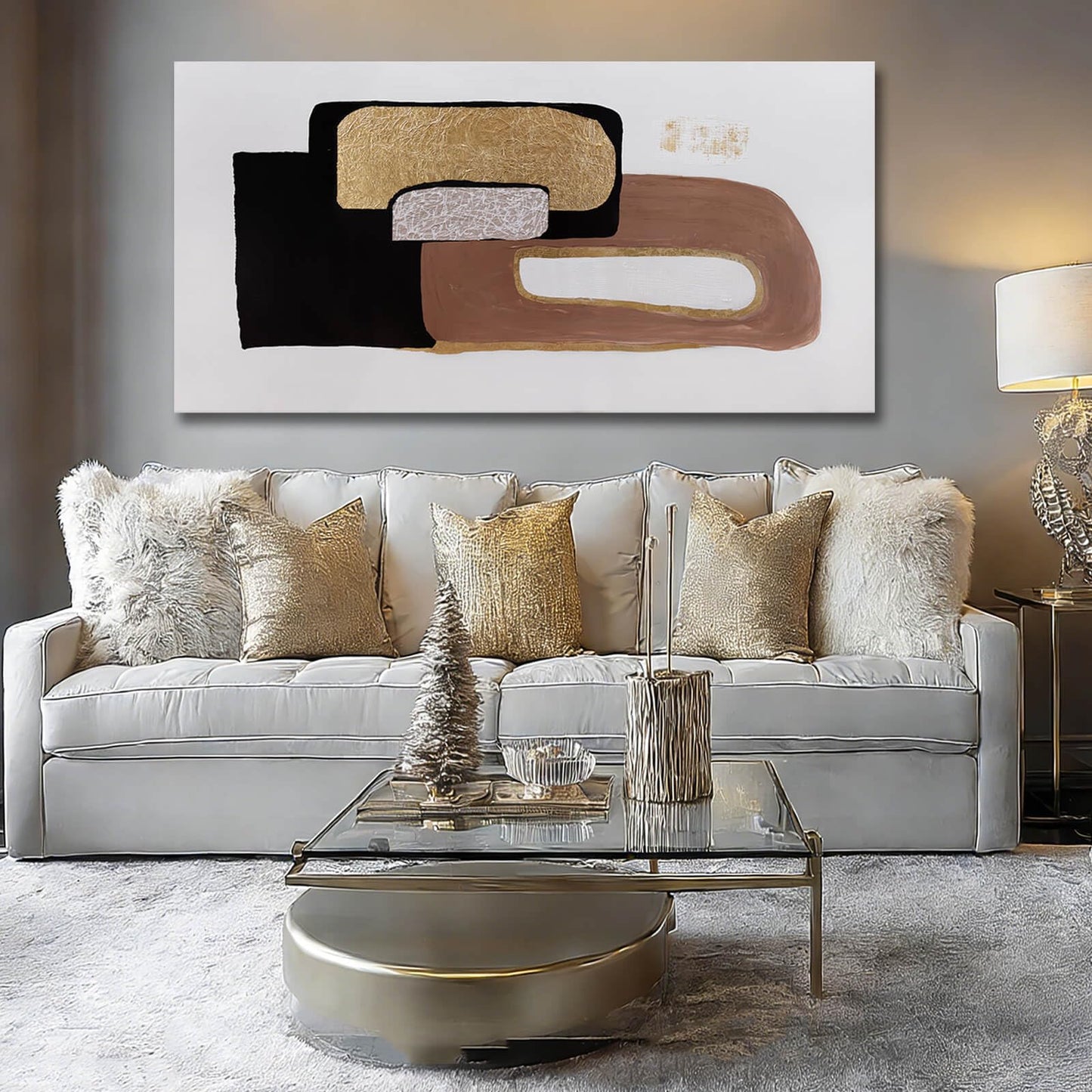 NBAODAN Minimalist Room Decor Black Brown and White Wall Art Modern Abstract Wall Decor Gold Foil Painting on Canvas Artwork for Living Room Bedroom 24x48 Inch