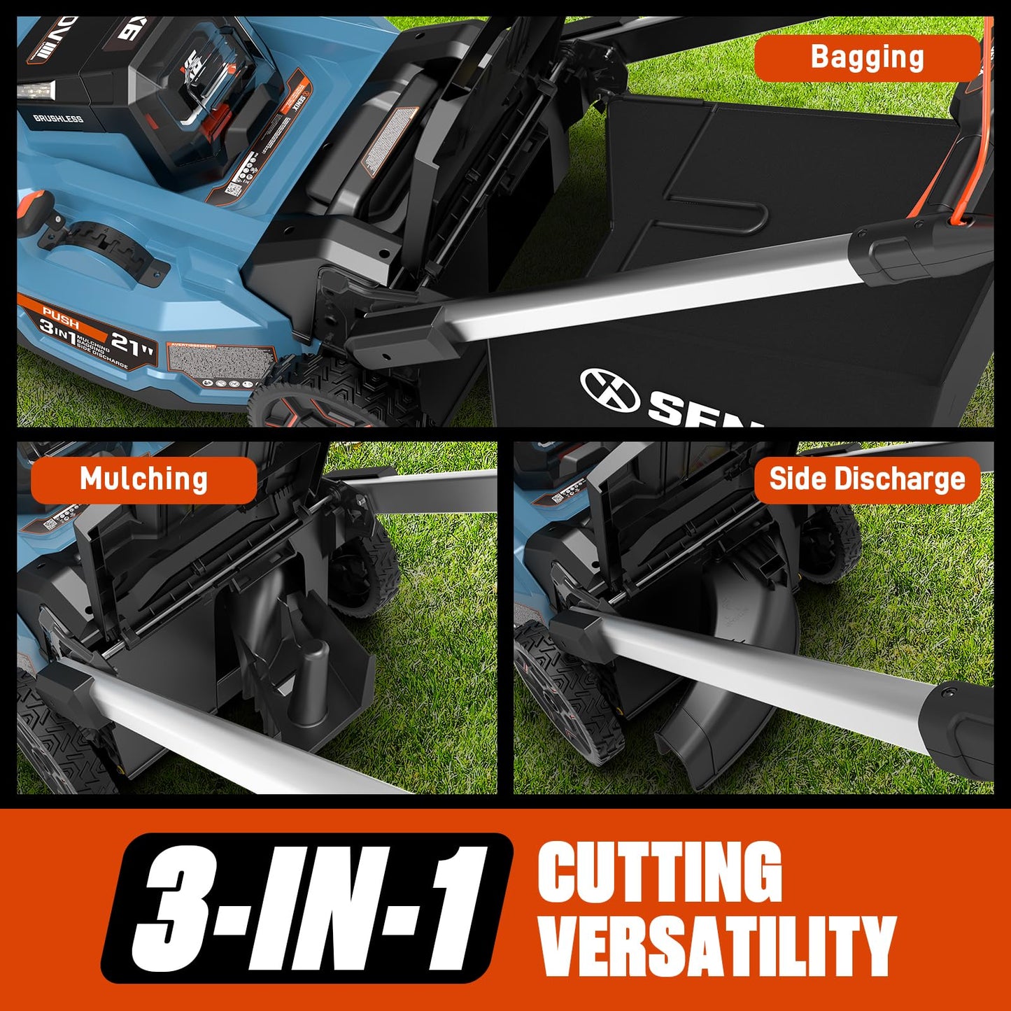 SENIX X6 60 Volt Max* 21-Inch 3-in-1 Cordless Push Lawn Mower, with Bagging, Mulching, and Side Discharge, Height Adjustment, Smart Display, 6Ah Lithium-ion Battery & Charger Included (LPPX6-H)