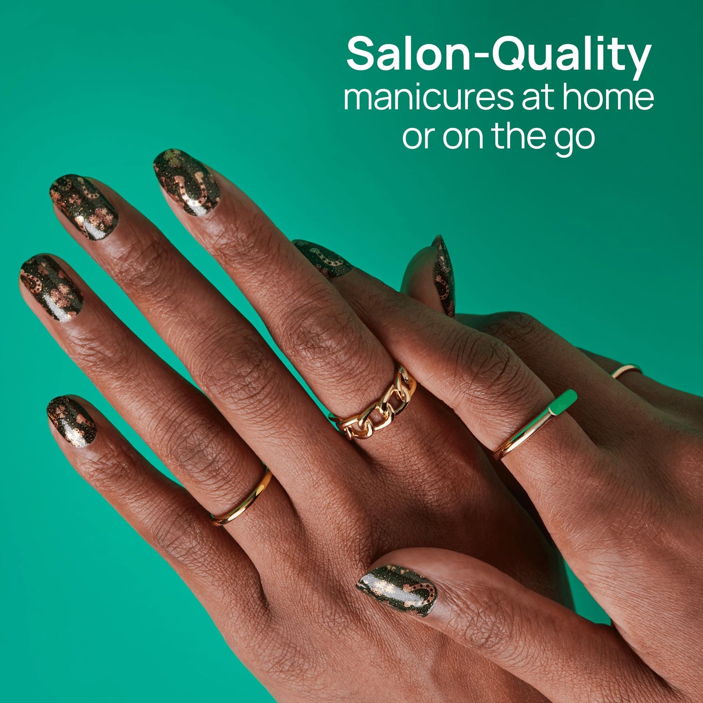 Color Street - Lucky You - Shimmery Deep Green and Gold Design Nail Polish Strips with Glossy Finish, Real Nail Polish Strips, St. Patrick’s Day Manicure Set - 16 Strips