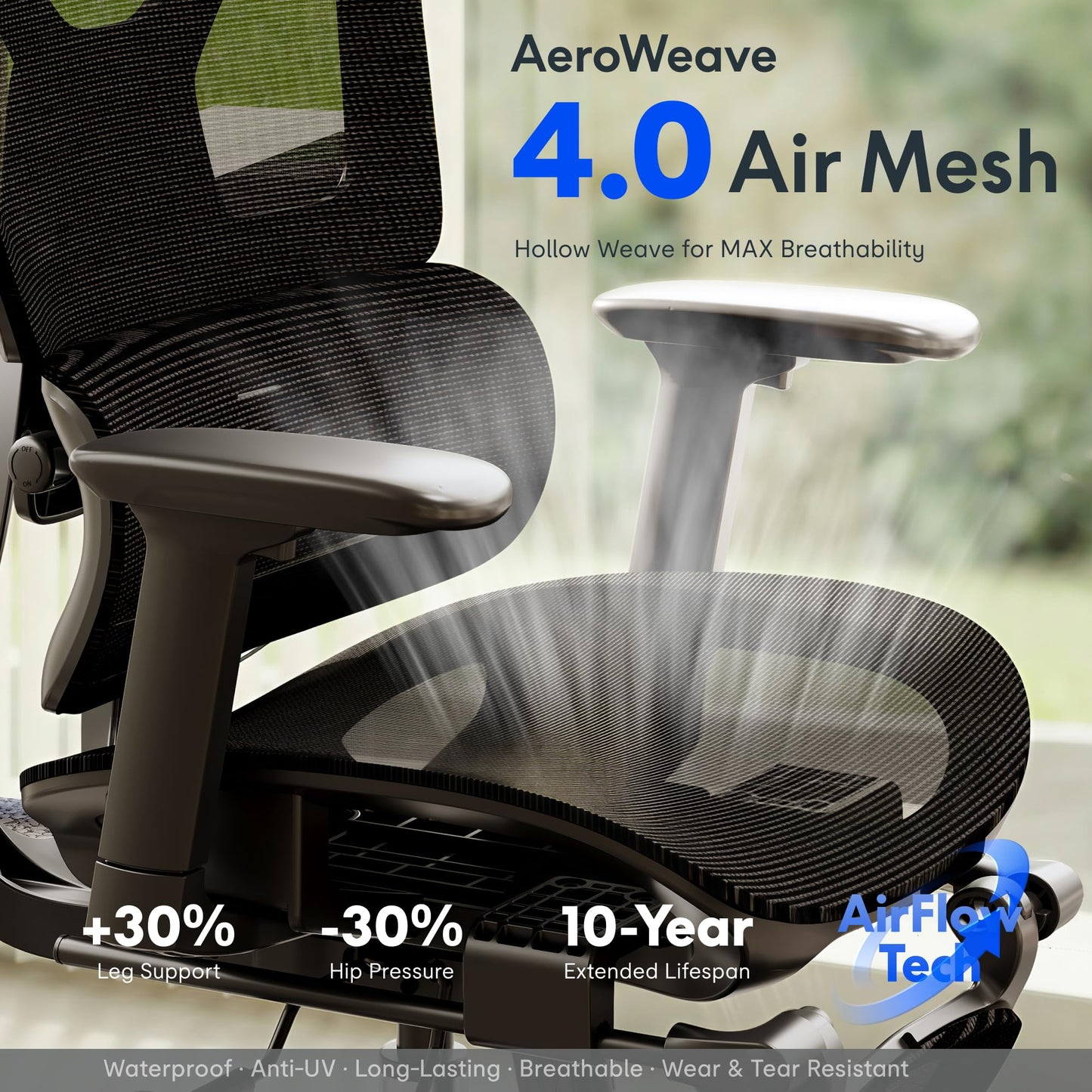 FLEXISPOT ErgoX Premium Ergonomic Office Chair with Footrest- Adjustable 3D Armrests, Dynamic Lumbar Support, Recline & Tilt Function, Mesh Seat, for Home & Office Use,Cream