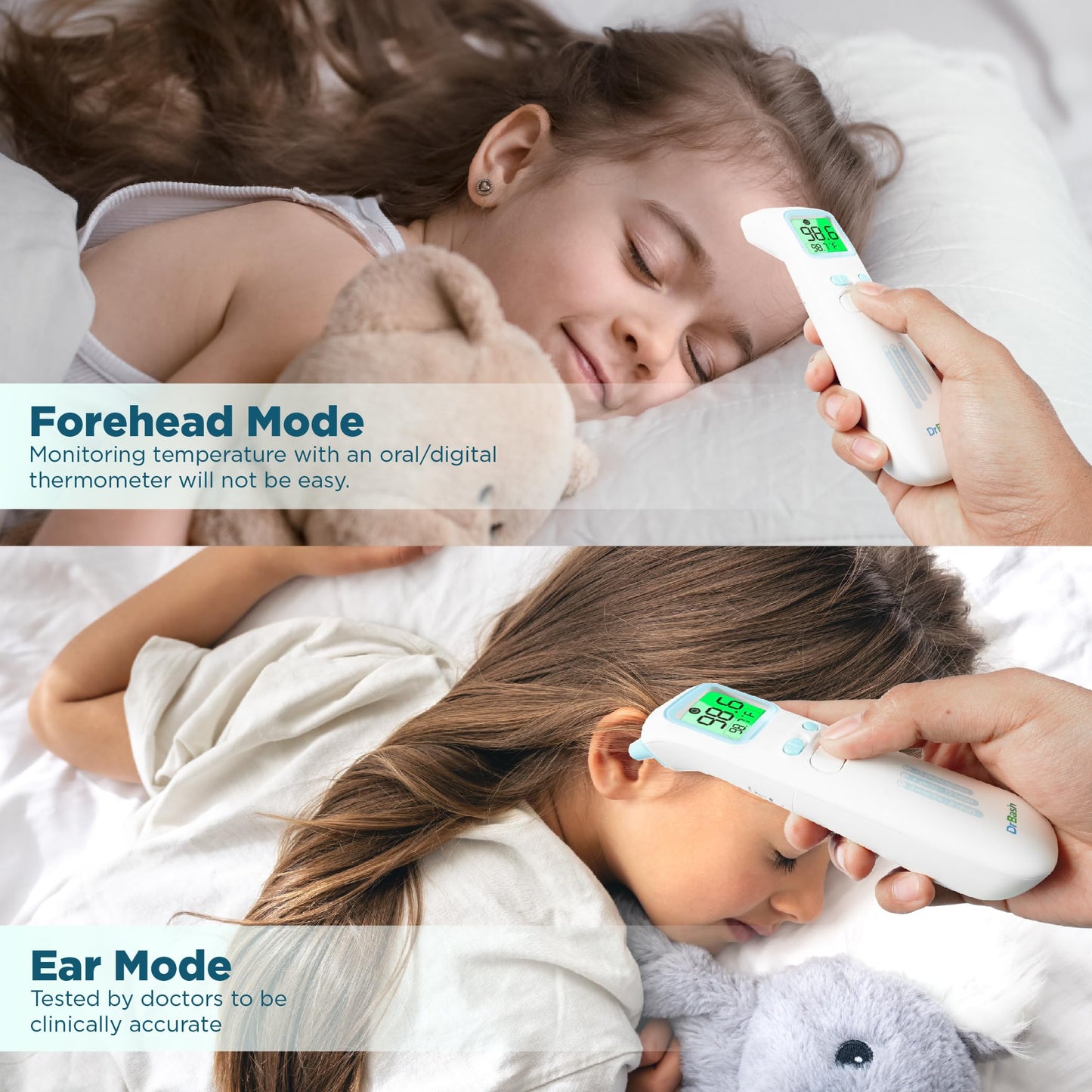 DrBash Thermometer for Adults and Kids, 3-in-1 Infrared Thermometer for Ear, Forehead & Touchless, Fever Digital Baby Thermometer with Fever Alert and Memory Recall