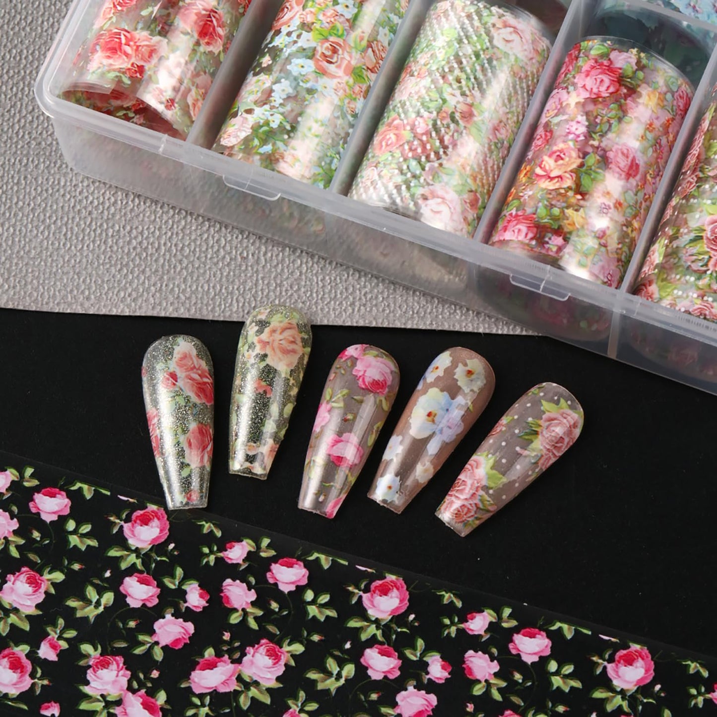 10 Rolls Flower Nail Foil Transfer Stickers Spring Flowers Nail Art Foil Decals Cute Floral Nail Art Supplies Decoration Summer Nail Transfer Foil Stickers for Women DIY Manicure Accessories
