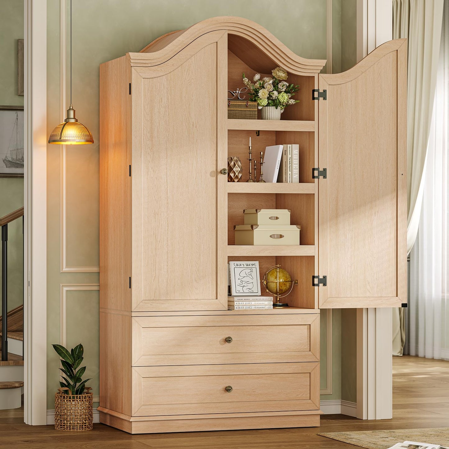 ANGRYWIN 70.9" Tall Kitchen Pantry Cabinet with 4 Shelves & 2 Large Drawers, Farmhouse Kitchen Cabinet, Versatile Pantry Storage Cabinet for Kitchen, Dining Room, Natural
