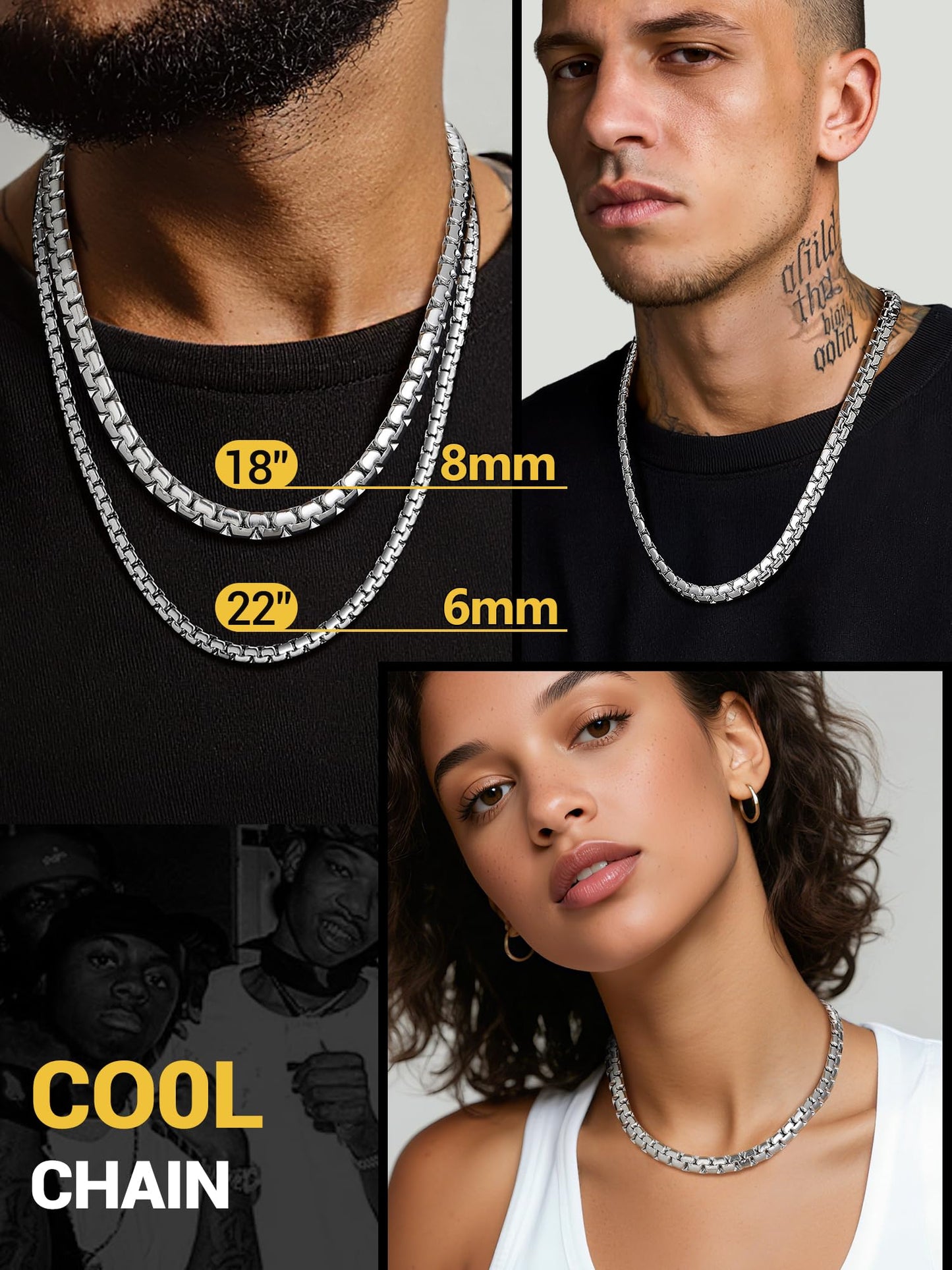 PROSTEEL Mens Chain Stainless Steel Necklace Chains 14inch Necklace Aesthetic Jewelry