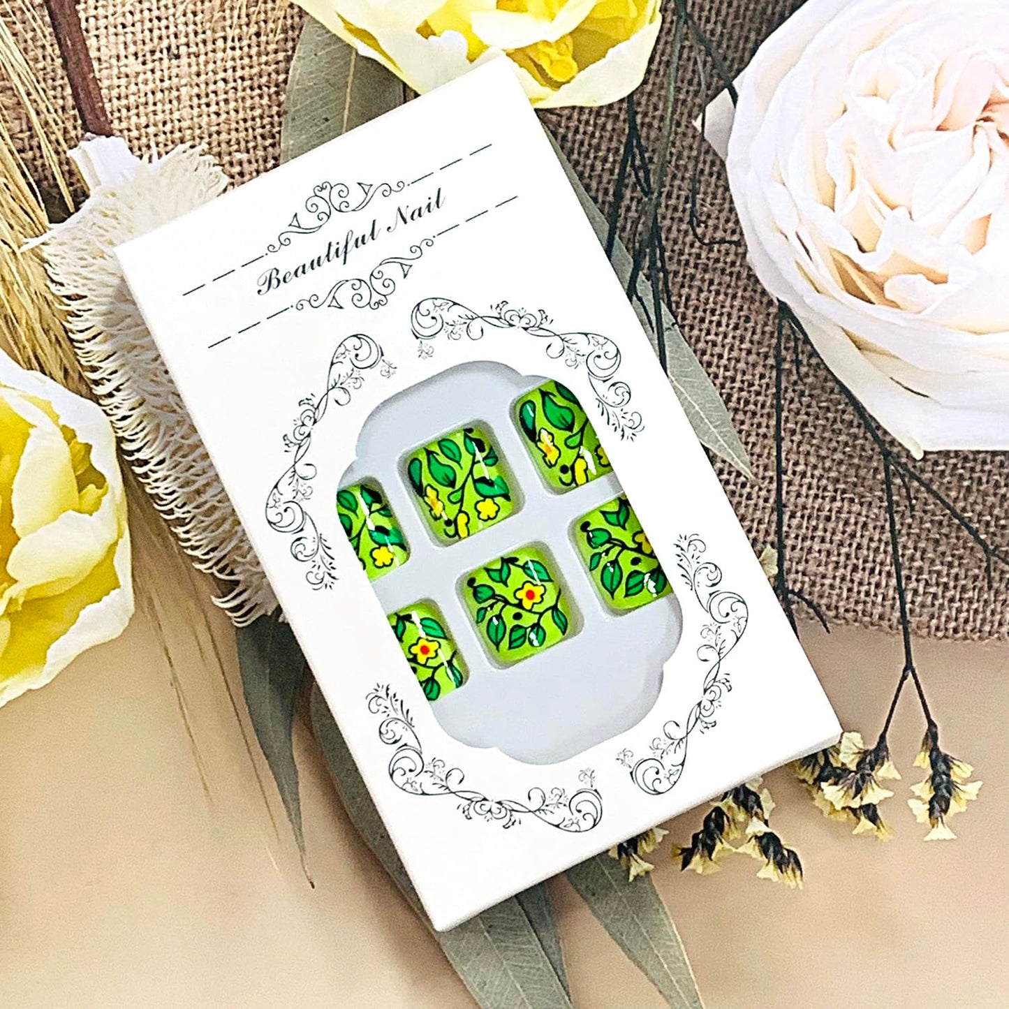 FIEONCIY Press on Toenails with Designs Acrylic Fake Nails for Toe Artificial False Nails with Charms Glue on Toe Nails for Spring Summer Stick on Toenails for Women Girls(Y593)