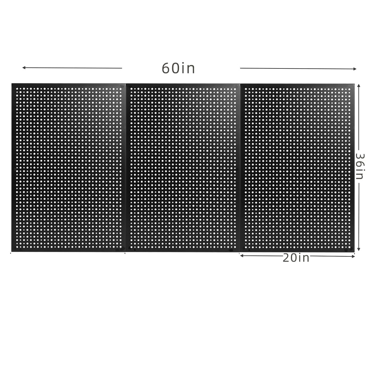 FGGHFT 3-PCS Metal Pegboard Set,36x20 inch metal wall panel kit, Peg board includes a 100-piece silver hook tool system, suitable for garages, workbenches, and sheds，Black