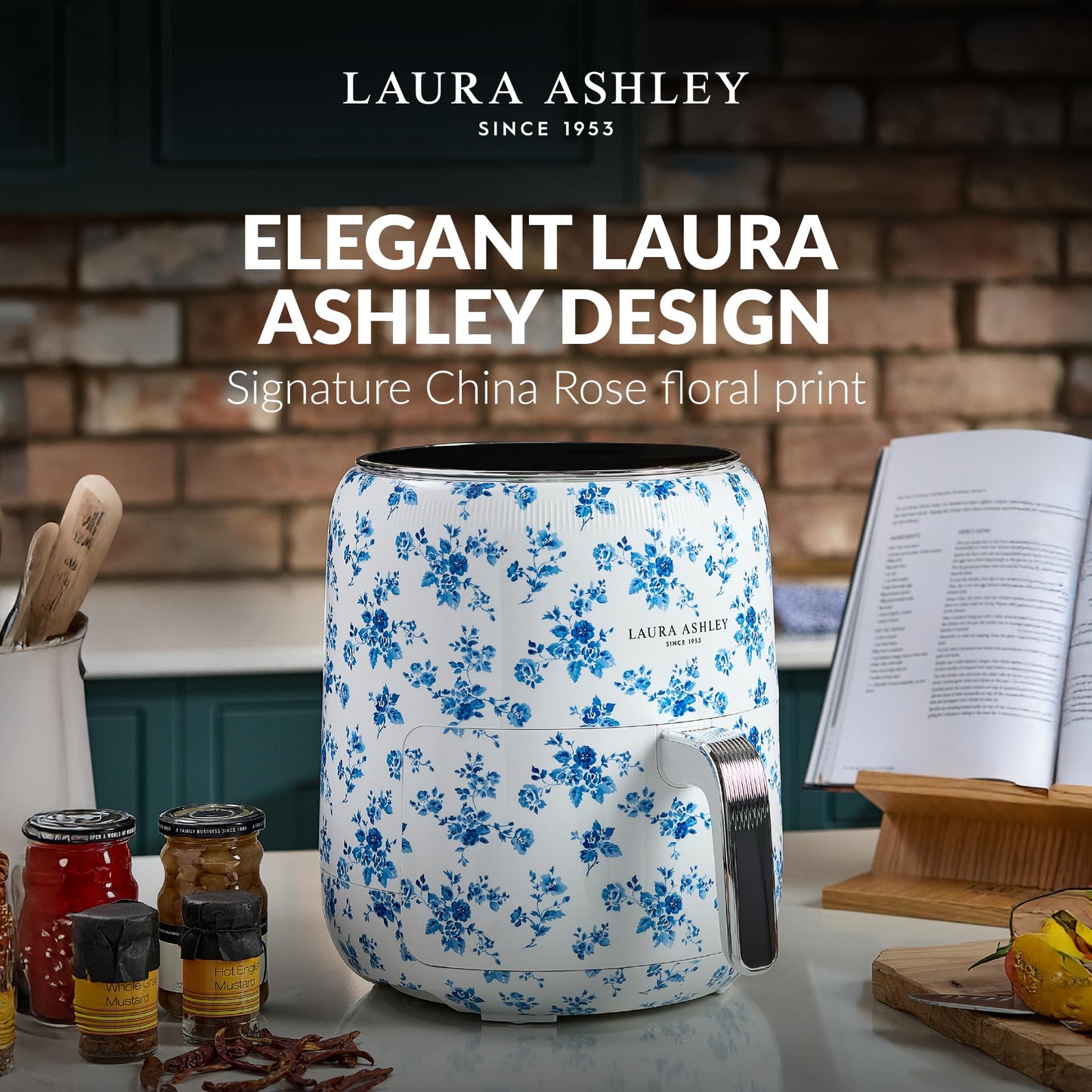 Laura Ashley Digital 9-in-1 Large Air Fryer 4.75 Quarts | Beautiful Air Fryer with China Rose Floral Print | Compact Airfryer with Rapid Air Technology for Healthy & Energy-Efficient Cooking