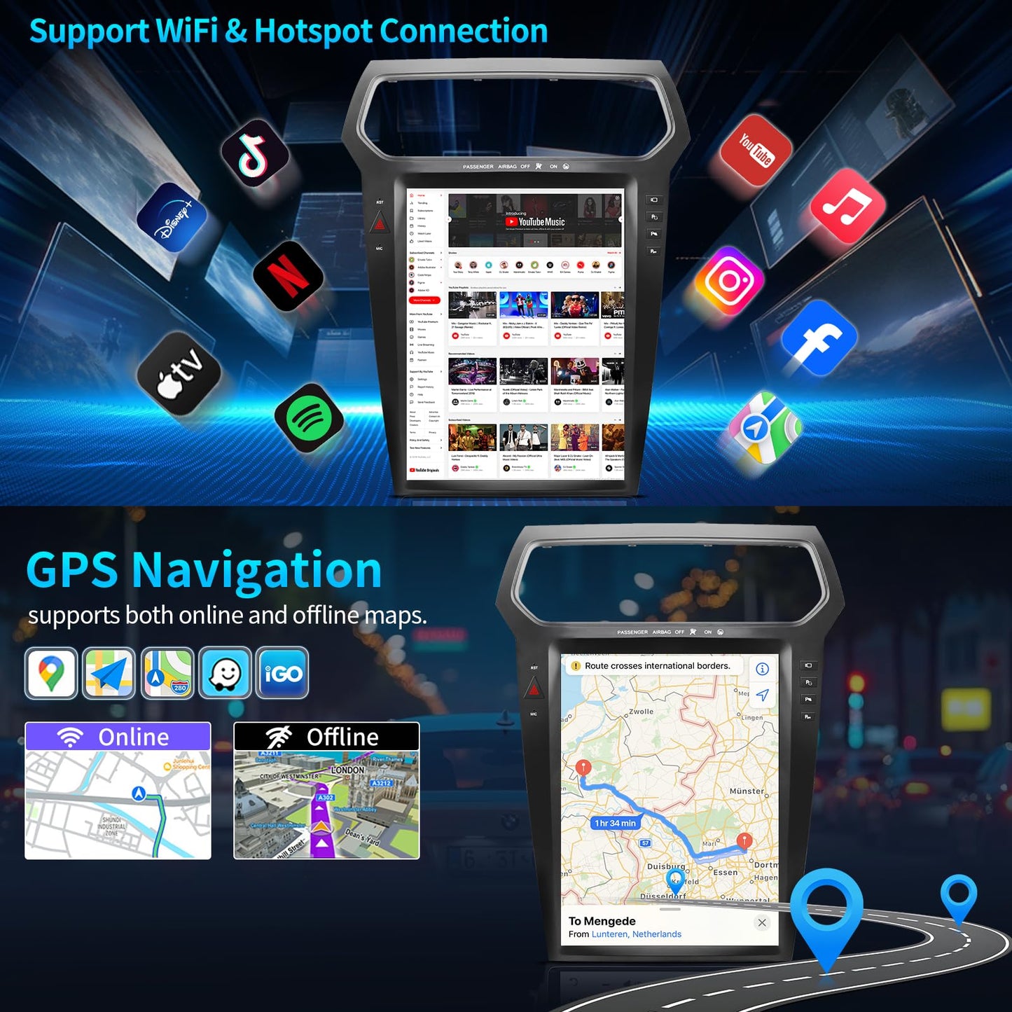 8Core 4+64G Car Radio for Ford Explorer 2011-2019 Radio Upgrade with 12.1 inch Tesla Style Screen Support Wireless Carplay Android auto Keep OEM Camera 4G GPS Navigation SWC