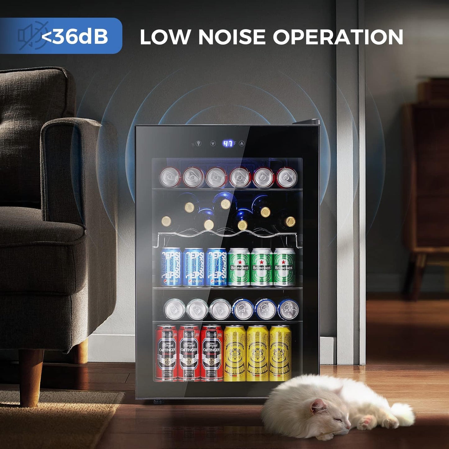 Kismile 4.5 Cu.ft Beverage Refrigerator and Cooler,145 Can Mini Fridge Glass Door with Digital Temperature Display for Soda,Beer or Wine,small Drink Dispenser Cooler for Home,Office or Bar (Black)