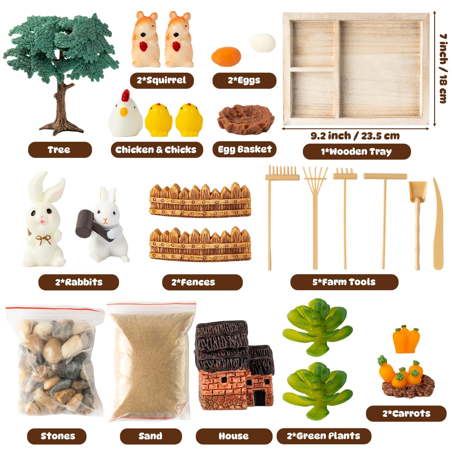 GudaAphrmix Zen Sand Garden Kit, Mini Farm Therapy Tray with Rake, Gift for Chirstmas Birthday, Wooden Sandbox Decor Home Office Desk with Miniature Chicken Coop Hen for Meditation and Stress Relief