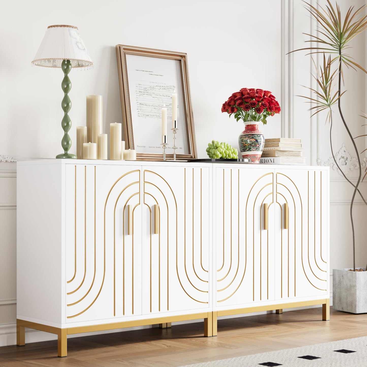 Gaomon Accent Wood Buffet Cabinet, Sideboard Buffet Cabinet with Storage, Modern Buffet Storage Cabinet with Doors and Shelves for Kitchen, Office, Dining Room, Living Room, White