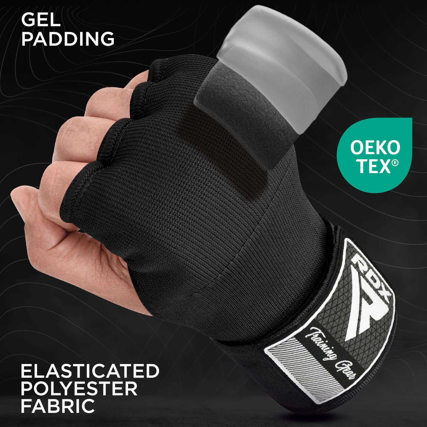 RDX Training Boxing Inner Gloves Hand Wraps MMA Fist Protector Bandages Mitts, Medium, Black