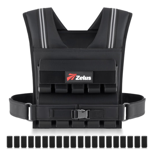ZELUS Weighted Vest Men, 23lbs/36lbs/45lbs Adjustable Weight Vest with 10/16/20 removable Iron Weights and Reflective Strips, No-Bounce Design for Strength Training, Running, HIIT & Calisthenics