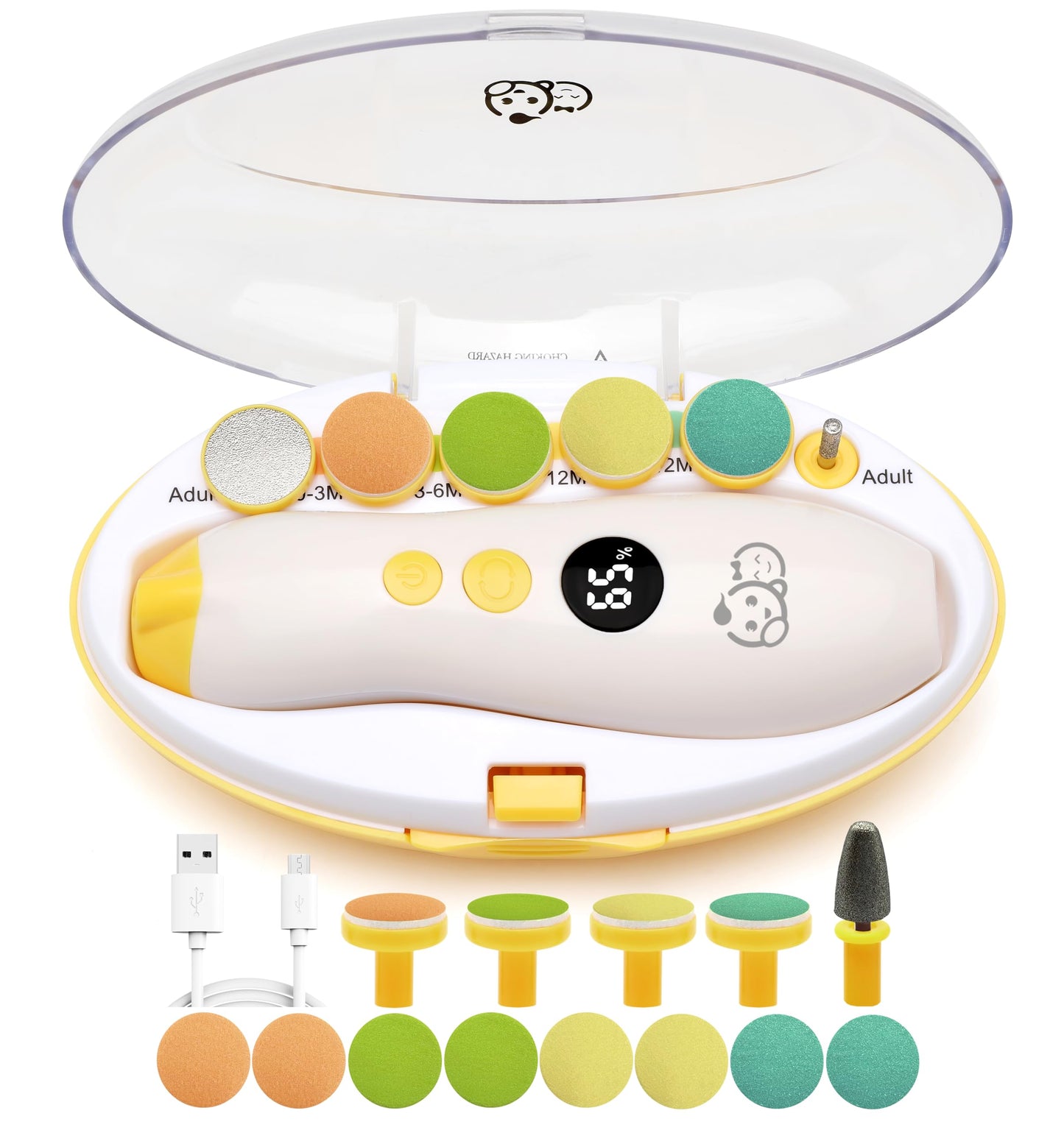 Royal Angels Rechargeable 22 in 1 Baby Nail Trimmer with LCD Display, Labeled Case, 13 Extra Pads, Safe Quiet LED Light Electric Baby Nail File Kit for Newborns Toddlers (Mango)