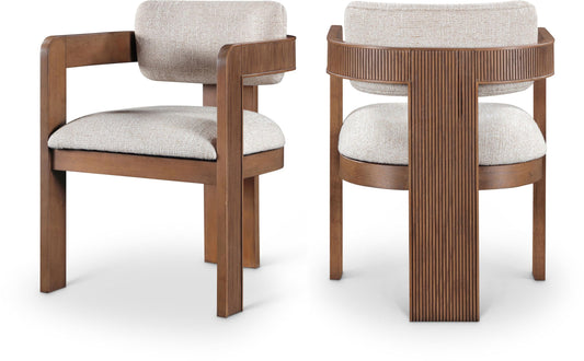 Meridian Furniture 11093Beige-C Sacha Collection Art Deco Dining Chair, Rich Beige Linen Textured Fabric, Two Tone Weave, Solid Fluted Wood Brown Finish, 22.5" W x 22" D x 31" H, Beige, Set of 2