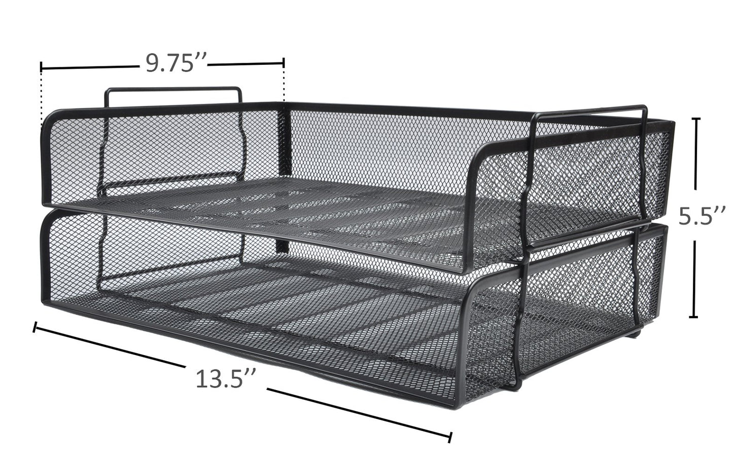 EASEPRES 2 Pack Stackable Desk Paper Tray, Metal Mesh Desktop Document Letter File Organizer for Office Home School, 13.5'' L x 9.75'' W x 5.5'' H, Black