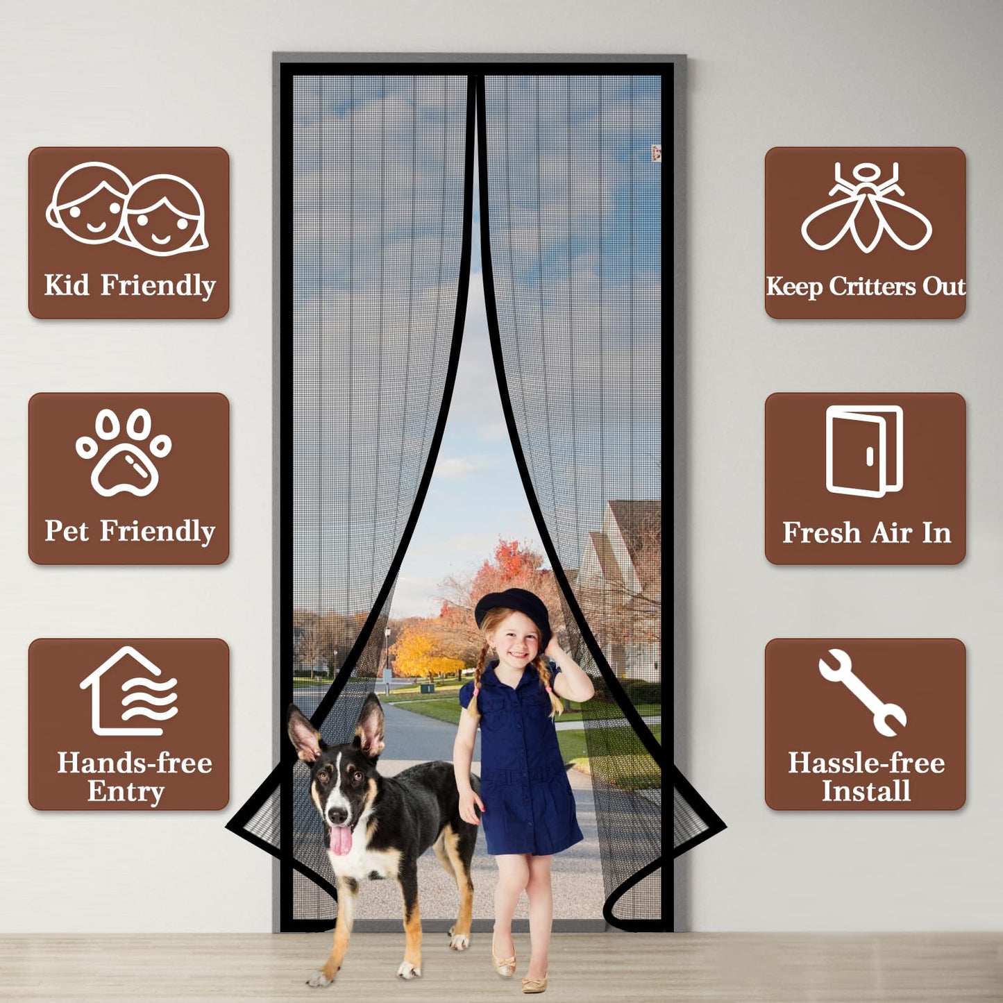Yotache Magnetic Screen Door Fits 60x80 Inch Doors, Screen Size 62"x81", Reinforced Screen Mesh with Full Strip Magnets for Front/Back Patio Single Sliding Door