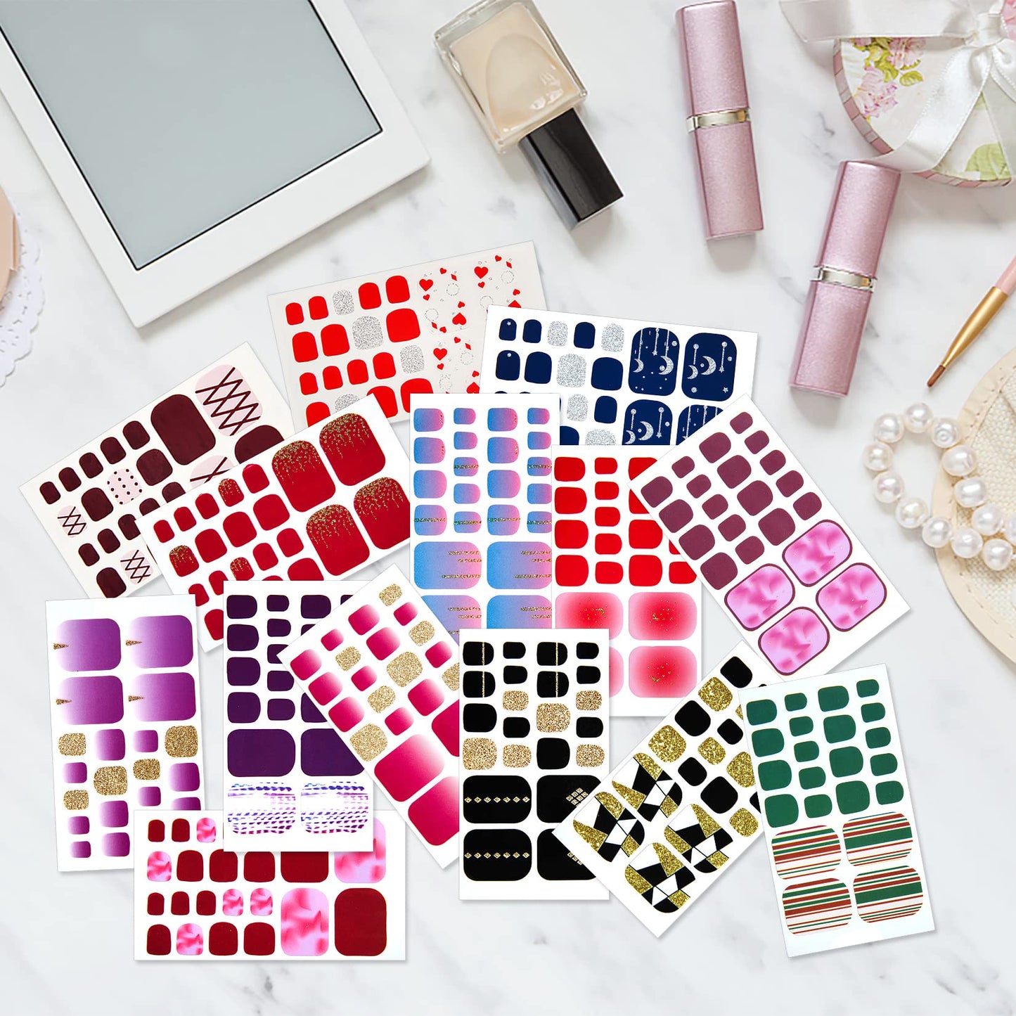 YECIRALA 20 Sheets 440 Pcs Fashion Designs Toe Nail Stickers Full Nail Wraps for Women Toenails Gel Nail Polish Stickers for Toes Nails Strips Stick On Nails Polish Strips Decals
