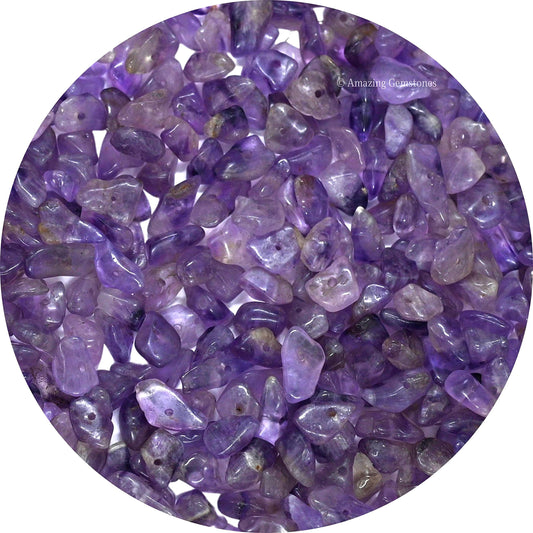 Amethyst Pre Drilled Natural Crystals Crushed Chips Beads for Jewelry Making, DIY Handmade Healing Crystals (25 Inch Strand)