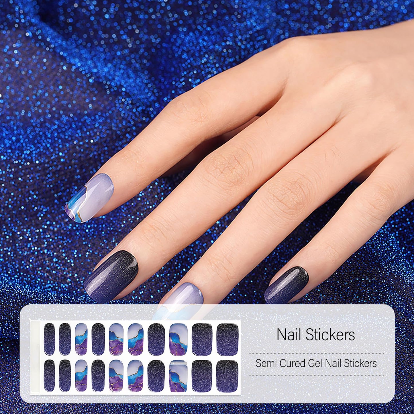 WOKOTO 2 Pack Semi Cured Gel Nail Strips, Galaxy Nebula & Chrome Burgundy 40 Pcs (10 Size) Full Nail Wraps With Nail File & Wooden Stick, UV Gel Nail Polish Stickers For Women Girls, Salon Quality