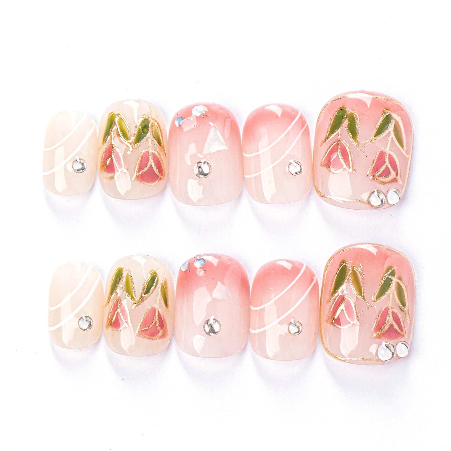 KIFOLLIV Handmade Glossy Pink Cute Press On Nails Short，Square Fake Nails with Strong Nail Glue and Nail Adhesive Tabs,10 Pcs French Beetles Press on Nails With Free Nail Polish Glue and Tool Kit(S)