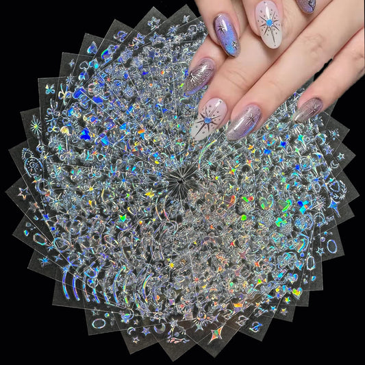 30 Sheets Star Nail Art Stickers Aurora Star Line 3D Self Adhesive Nail Stickers for Nail Art Moon Stars Nail Decals Heart Nail Supplies for Women and Girls Manicure DIY Decoration