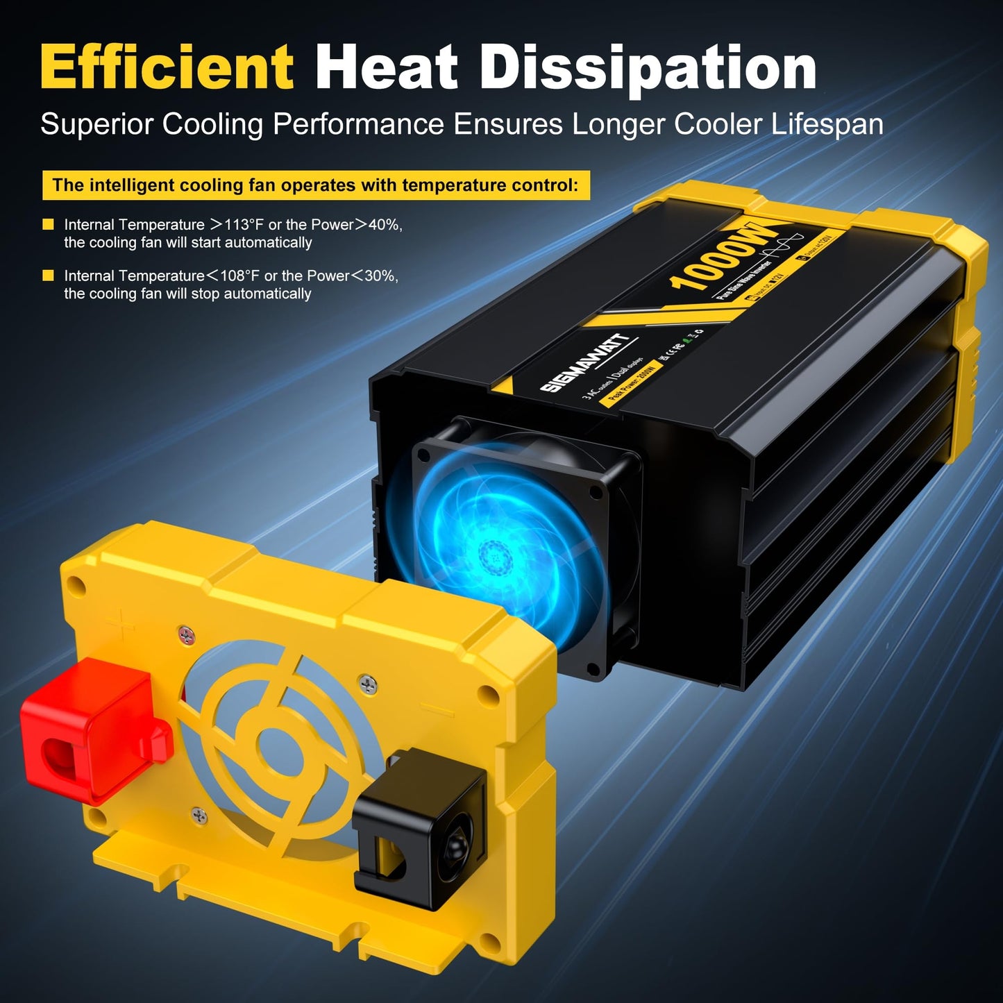 1000W Pure Sine Wave Inverter,12V DC to 120V AC–Powers Laptop,Tablet,Printer,Slow Cooker,Small Mixer,Car Refrigerator,Switch and PS5 with Led Display and Remote Monitoring