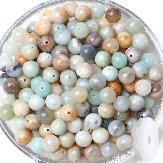 QINJIEJIE 100pcs Mixedcolor Amazonite Natural Stone Beads 8mm Round Genuine Real Stone Loose Gemstone Stone Beads for DIY Bracelet Necklace Earrings Jewelry Making Crystal Beads 2 Strand 32"