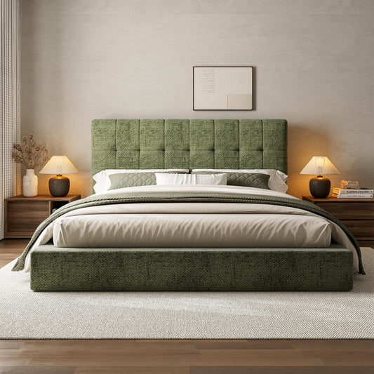 Lab Cosi Queen Cloud Bed Frame, Heavy Duty Upholstered Platform Bed with 2 Support Beams & Crossbar, 5.9" Thickened Foam for Safety, Easy Assembly, No Box Spring Needed, Exclusive Sage Green