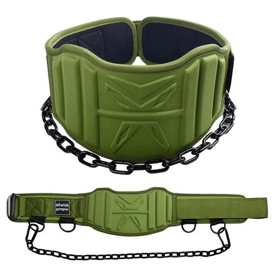 2-in-1 Weightlifting Belt & Dip Belt with 41 IN Steel Chain for Pull Up,Added Weight Training (Military Green, L(35"-39"))