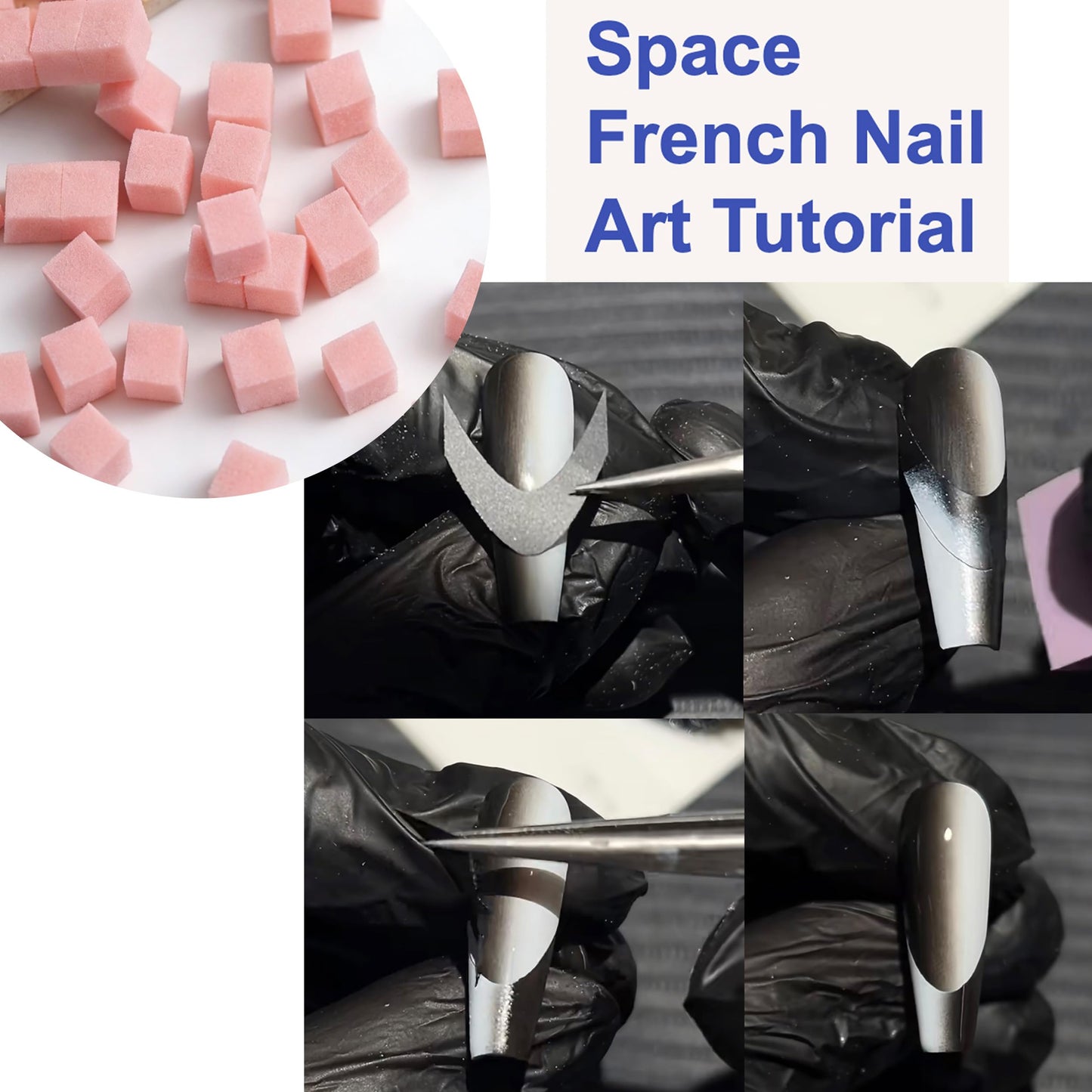 French Gradient Nail Art Three-piece set with 50 Soft Sponges, 3 Sheets Stiletto Nail Stickers, 1 Nail Art Pen