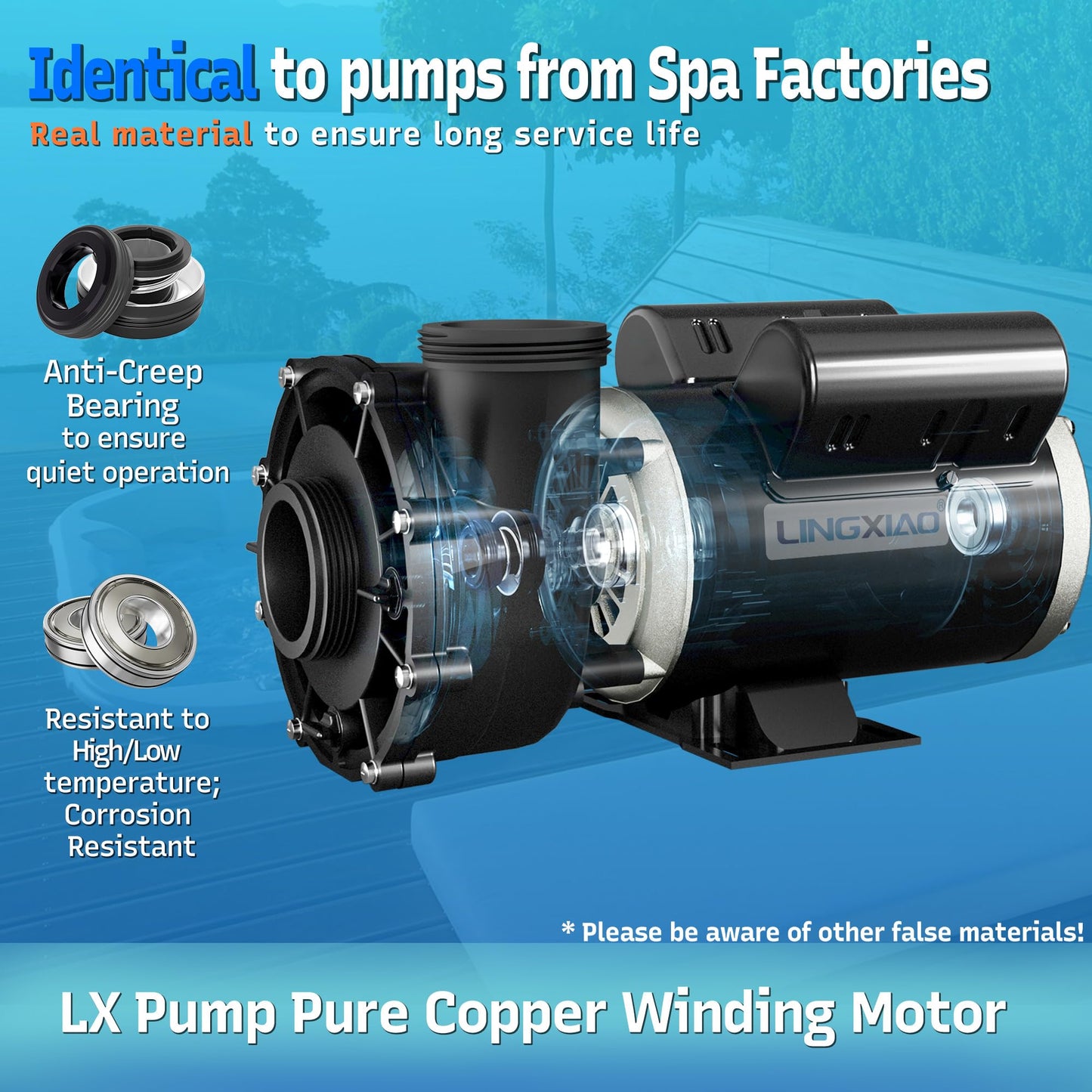LINGXIAO Single Speed Hot Tub SPA Pumps - LX SPA Pump Motor 2.5HP, (115V or 230V)/60HZ, 2" Port, 48 Frame High Performance SPA Pump - (Model: 48WUA1653C-I)