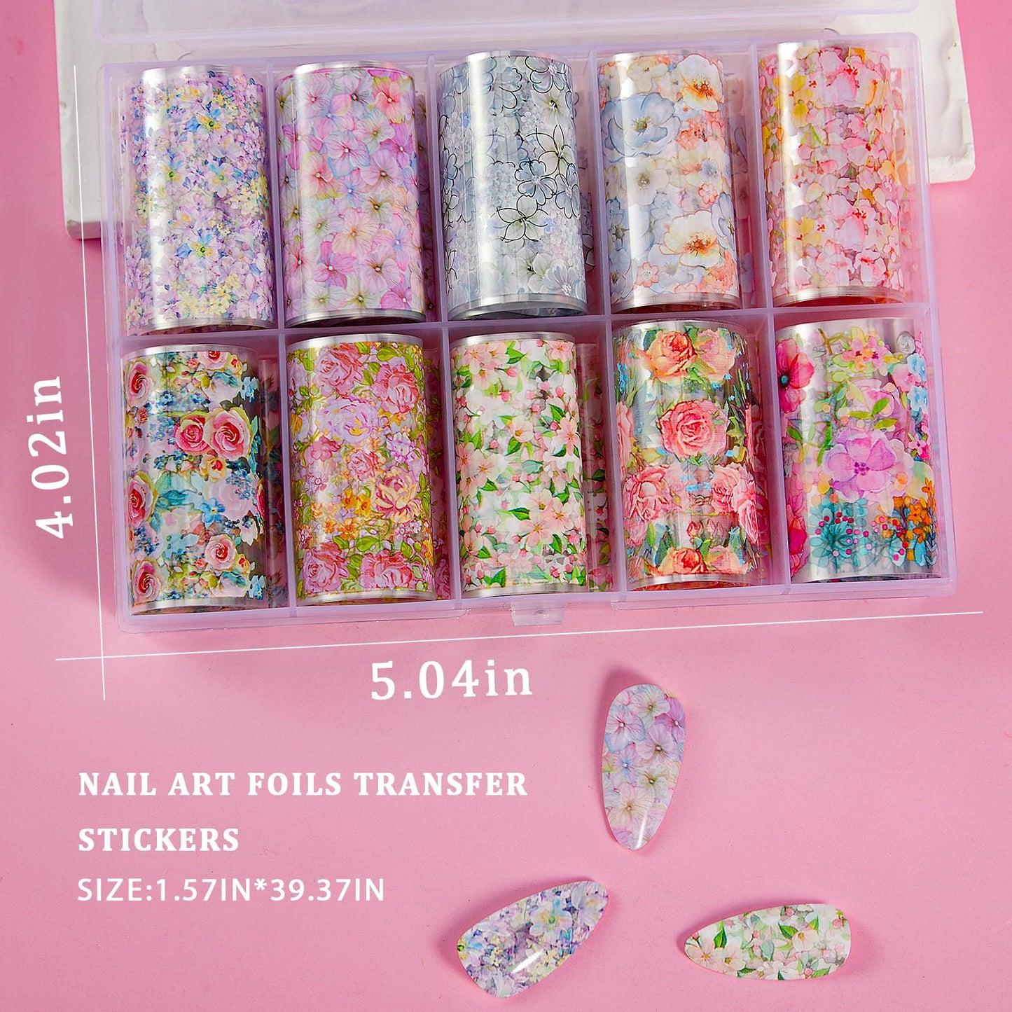 XEAOHESY 10 Rolls Flower Nail Foil Transfer Stickers Flowers Nail Art Decals Floral Nail Foils Transfer Sticker