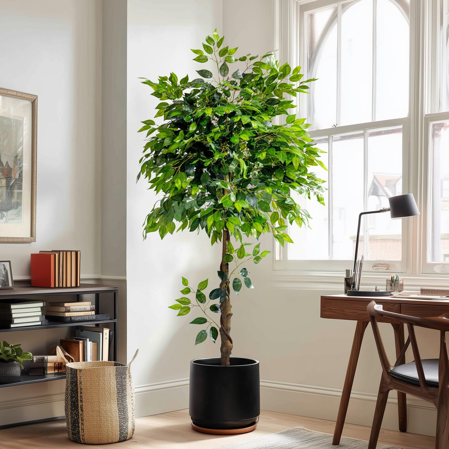 Erimda 5ft Artificial Ficus Tree for Home Decor, Faux Silk Plants Faux Plant Fake Silk Trees with Pot for Indoor House Living Room Office Garden