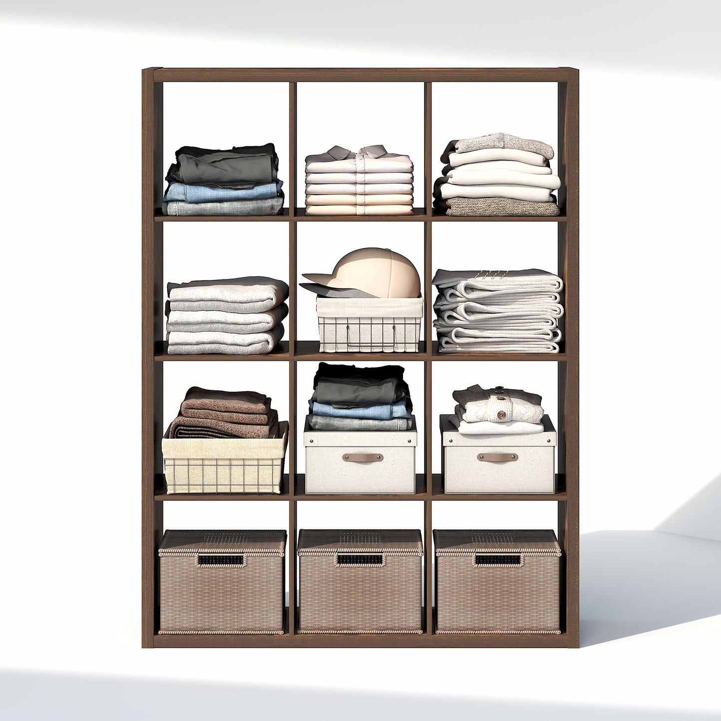 Furinno Cubic Closet Organizers and Storage, 12-Cube Closet Organizer, Open Shelf Closet Storage, Extra Thick Frame for Wardrobe, Bedroom, Living Room, Amber Pine