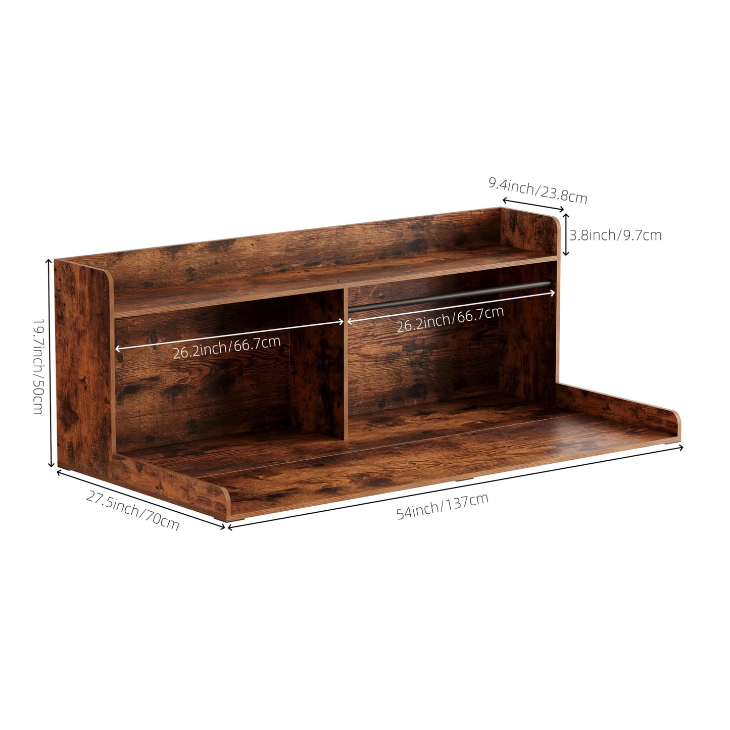 Unionly 2-Tier Washer Dryer Countertop with Clothes Rail，Laundry Topper with Edge and Non-Slip Pad for Washer and Dryer Laundry Hamper Counter Storage Organization (Rustic Brown, Full)