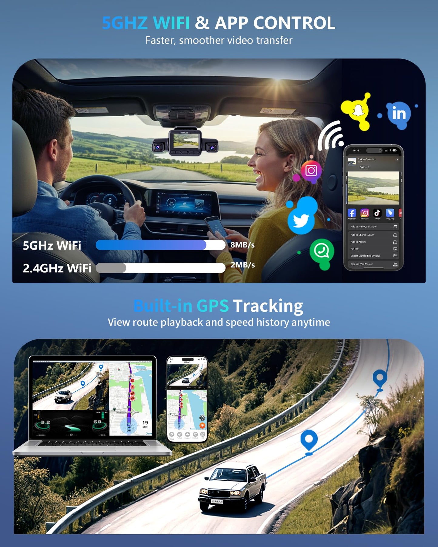 Dash Cam 4 Channel Front and Rear Inside, 360° Car Camera 4K UHD, Dash Camera for Cars Built-in Wi-Fi GPS, Dashcam Free 64GB Card, Voice Control, CPL Filter, WDR Night Vision, 24H Parking Mode(V8PLUS)