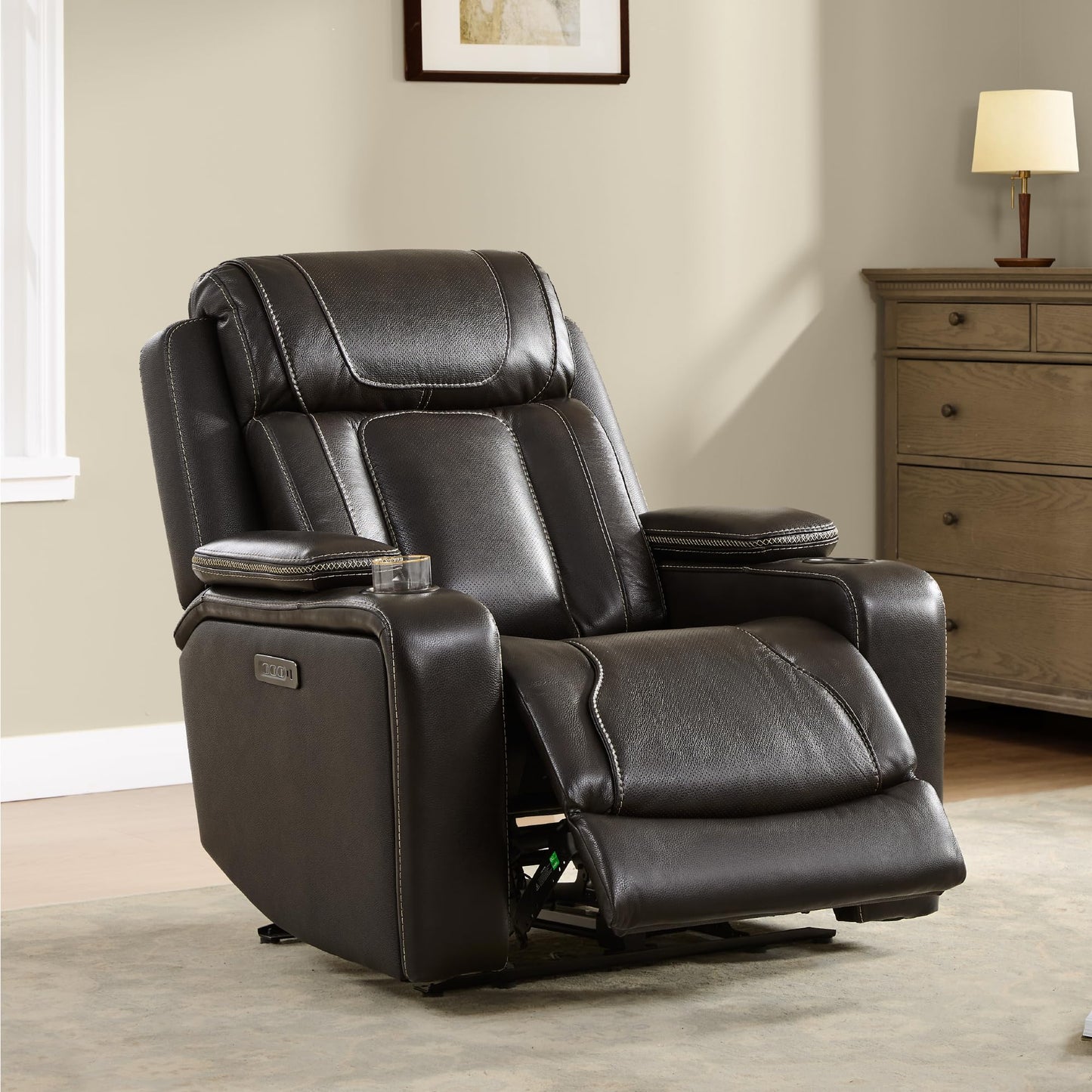 Watson & Whitely Electric Recliner Chairs for Adults, Oversized Genuine Leather Recliner, Super Zero Gravity Reclining Chair W Triple-Motor Adjustable Headrest & Lumbar Support, Dark Brown