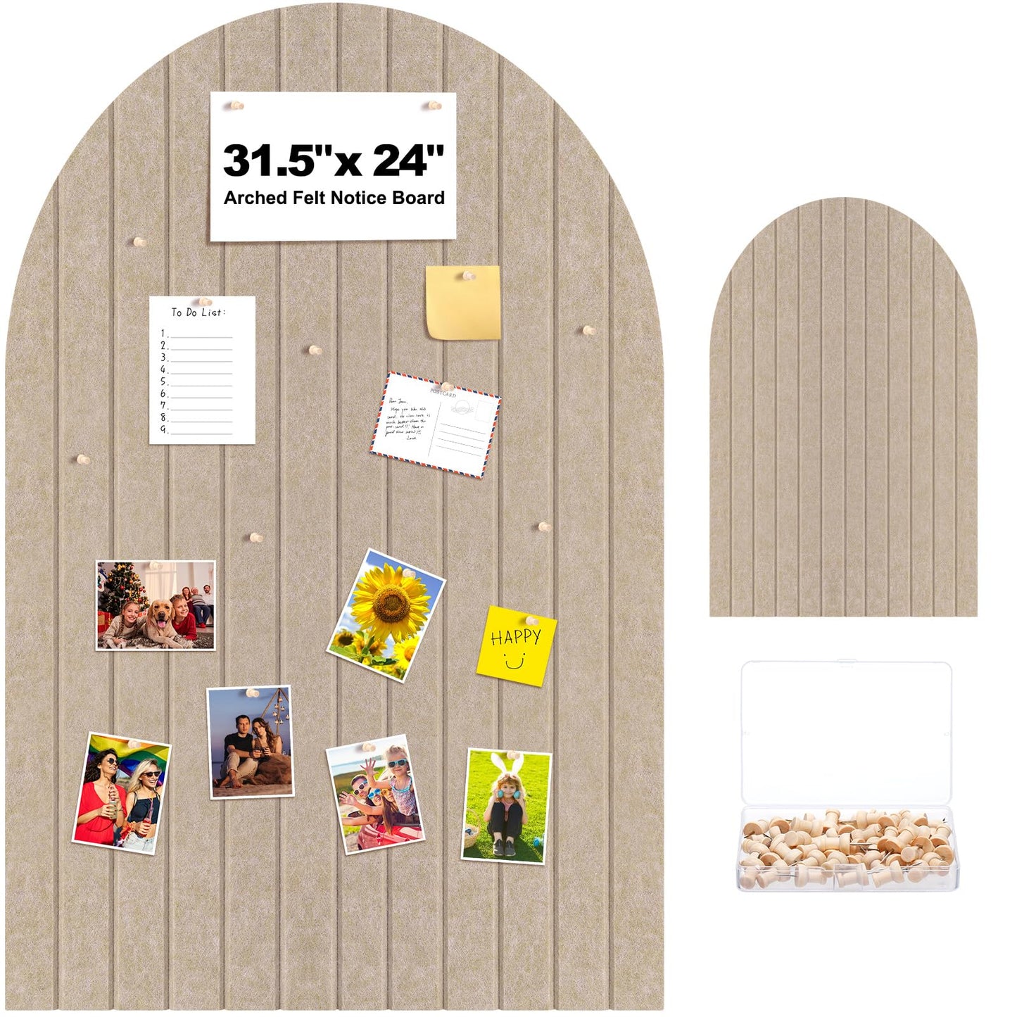 SmoothNovelty 31.5 X24 Inch Large Arch Felt Bulletin Board with 50 Wooden Pushpins Decorative Picture Framed Display Board Felt Tile Wall Organizer for School Home Office Boho Wall Decor(Dark Camel)