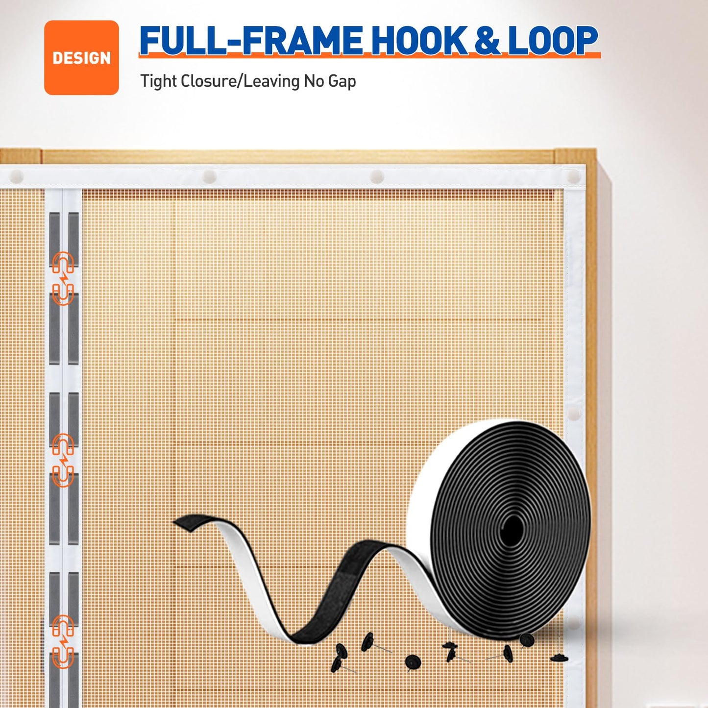MAGZO Magnetic Screen Door Fit Door Size 72 x 96 Inch, Screen Size 74" x 97" Polyester Sturdy Mesh with Heavy Duty Full Frame Hook & Loop-White