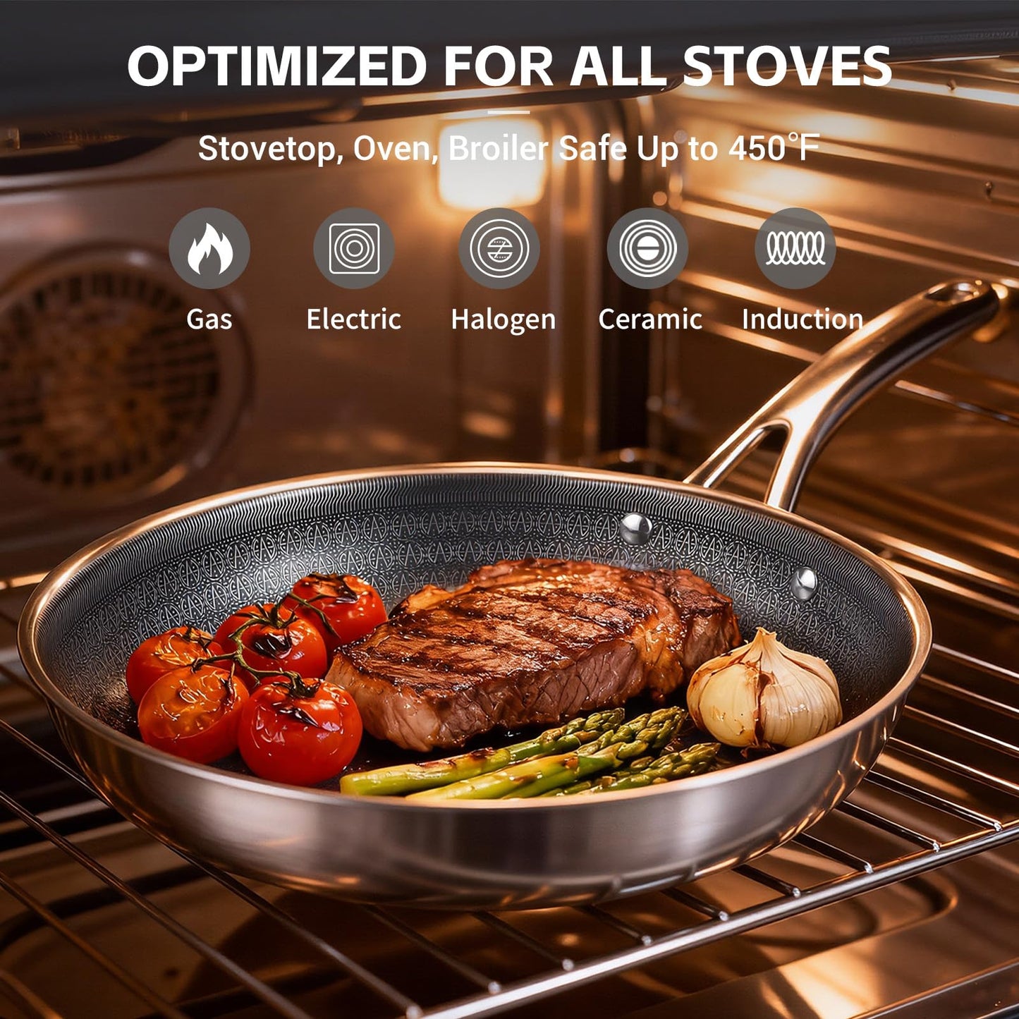 Ammeloo 17 Pcs Nonstick Stainless Steel Cookware Set, Hybrid Stainless Steel Pots and Pans Set Non Stick, Non Toxic Kitchen Cookware Sets, Dishwasher & Oven Safe, Induction & All Cooktop Compatible