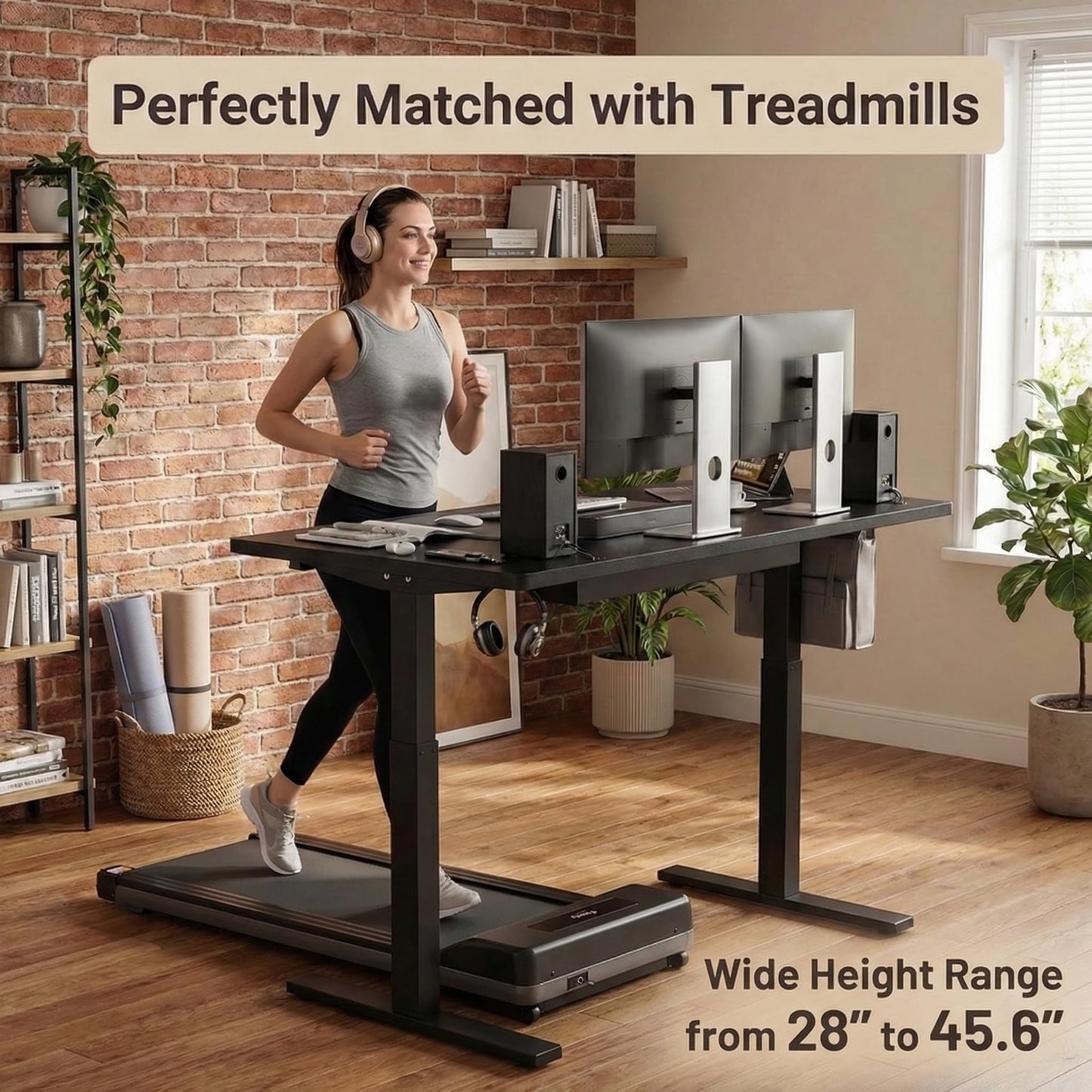 Grandder 47x32 Large Electric Standing Desk, Height Adjustable Computer Desk with 2 Memory Presets, 31.5" Deep Desktop Sit Stand Desk Home Office Desk Workstation Table with Hooks, Black