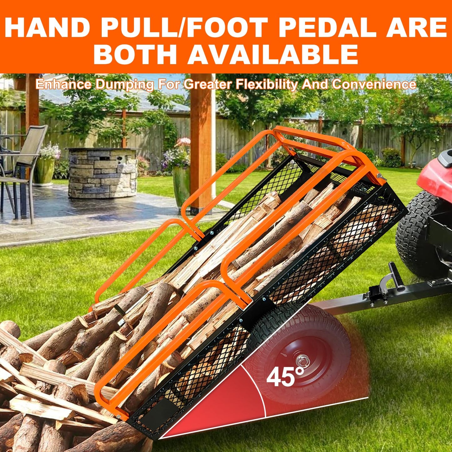 1500LB Steel Dump Cart with All-Terrain Tires & Foot-Pedal Dumping, Heavy Duty Utility Trailer for Yard, Garden, and Construction Use, Compatible with ATV and Tractor