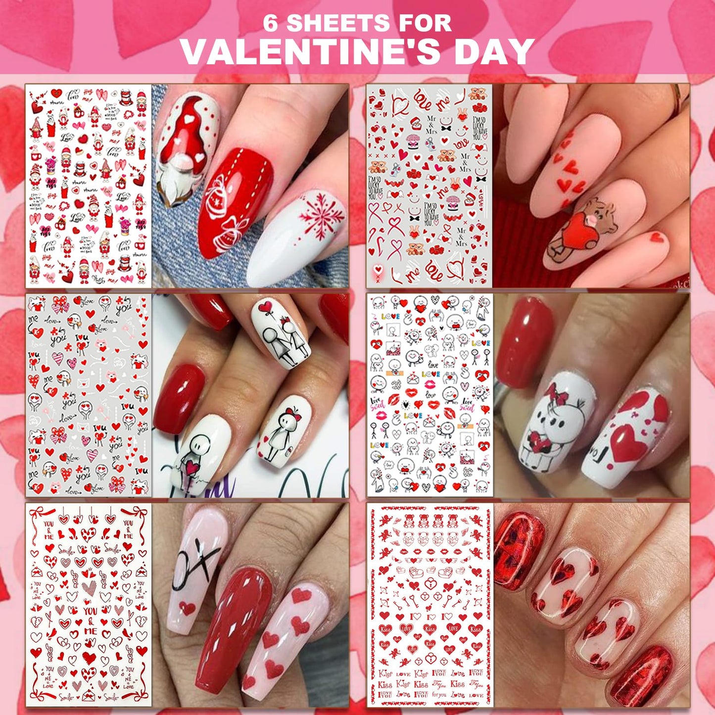 IDDFEVE 30 Sheets All Holiday Nail Art Stickers, Variety Pack Seasonal Nail Decals for All Year, Self-Adhesive Pegatinas Uñas St. Patrick's Independence Day Halloween Fall Christmas Heart Design