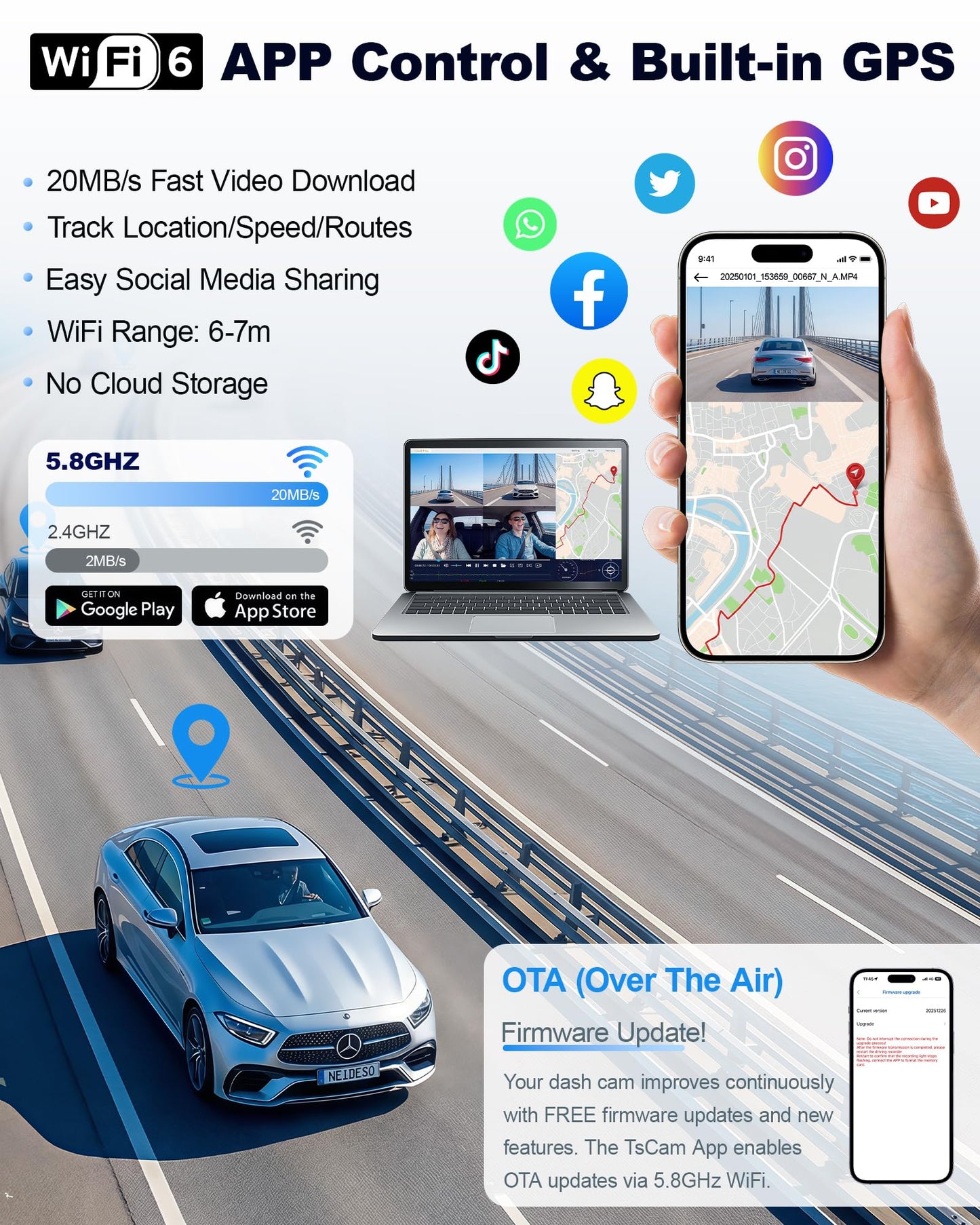 4K STARVIS 2 Dash Cam Front Rear, 5.8GHz WiFi 20MB/s Download, Free 64GB Card, 4 Channel 360° Dash Camera, 3" Touch Screen, AI Driver Monitor System, WDR Night Vision,HDR GPS,24H Parking Mode(N300Pro)