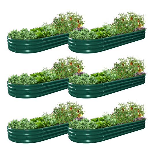 Tramull 6 Pack 8x3x1FT Galvanized Raised Garden Bed Kit Oval Metal Ground Planter Box Outdoor Bottomless Planter Raised Beds for Vegetables Flowers Herbs Fruits, Green