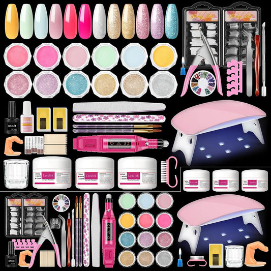 Leeclek Acrylic Nail Kit Nail Drill Set for Beginners with Glitter Acrylic Powders Nail Lamp Decorative Rhinestones Salon-Quality Nail Art at Home Perfect Gift for Nail Lovers