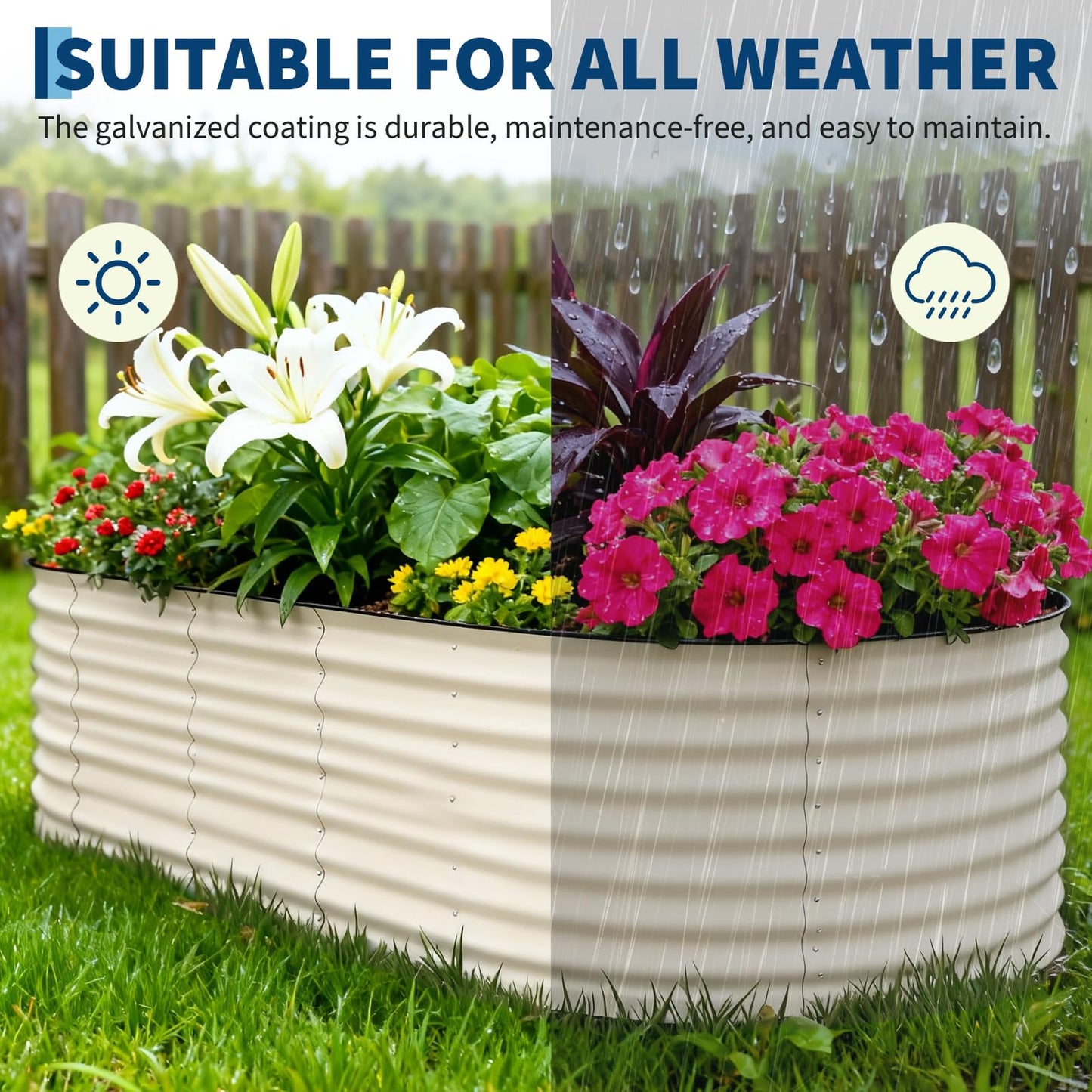 Garvee 2 Pack Galvanized Raised Garden Beds - 8x4x2ft Planter Box for Vegetables, Flowers, Rust-Resistant Garden Box, Easy Assembly Raised Beds, Durable Planters for Outdoor Plants, Beige