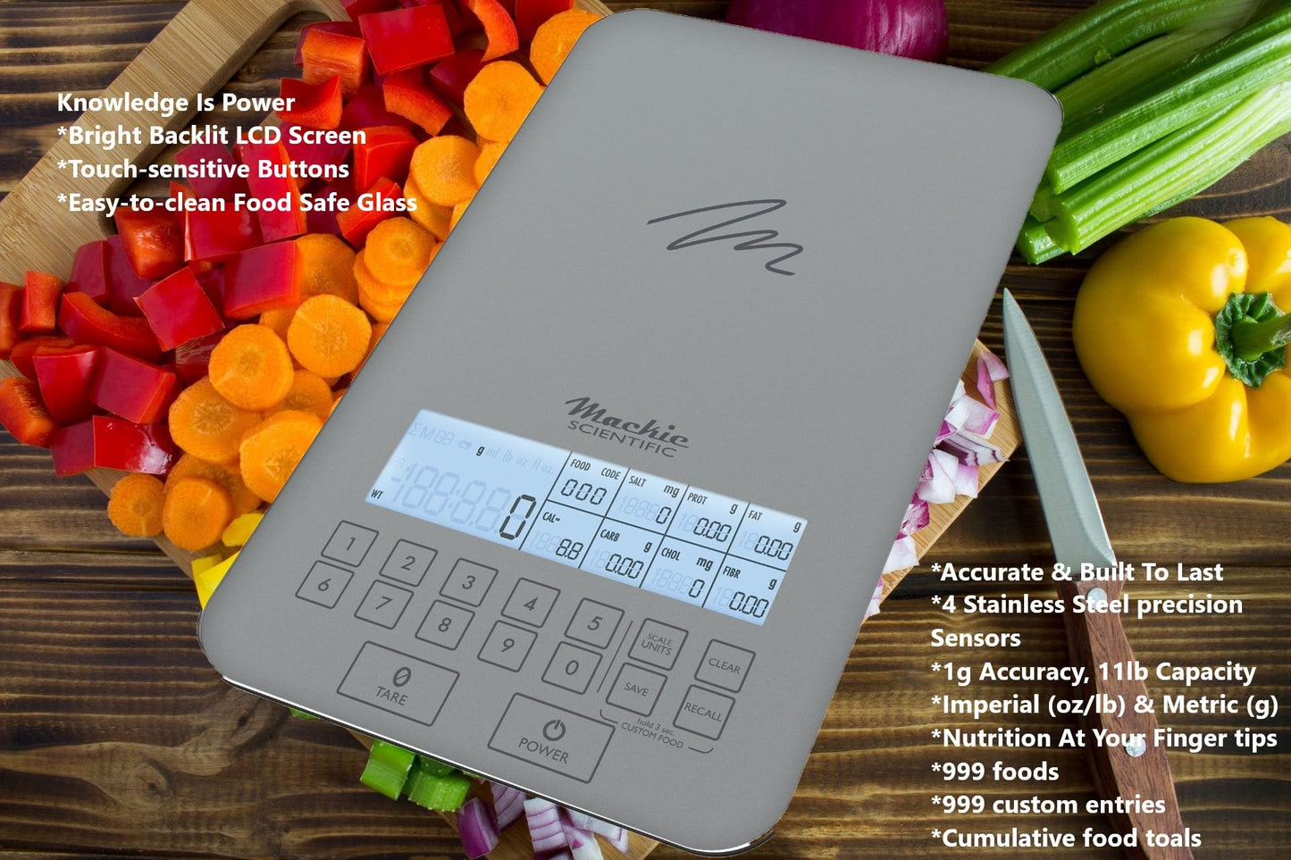 Summer Incentive Nutrition Scale by NutraTrack™ with Food Grade Glass, Perfect for Calorie Counting, Meal Prep, and Weight Loss (Pearl Silver)